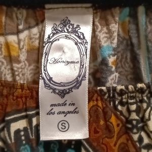 FINAL PRICE Honeyme multi-colored off-shoulder patterned dress frayed sleeves S